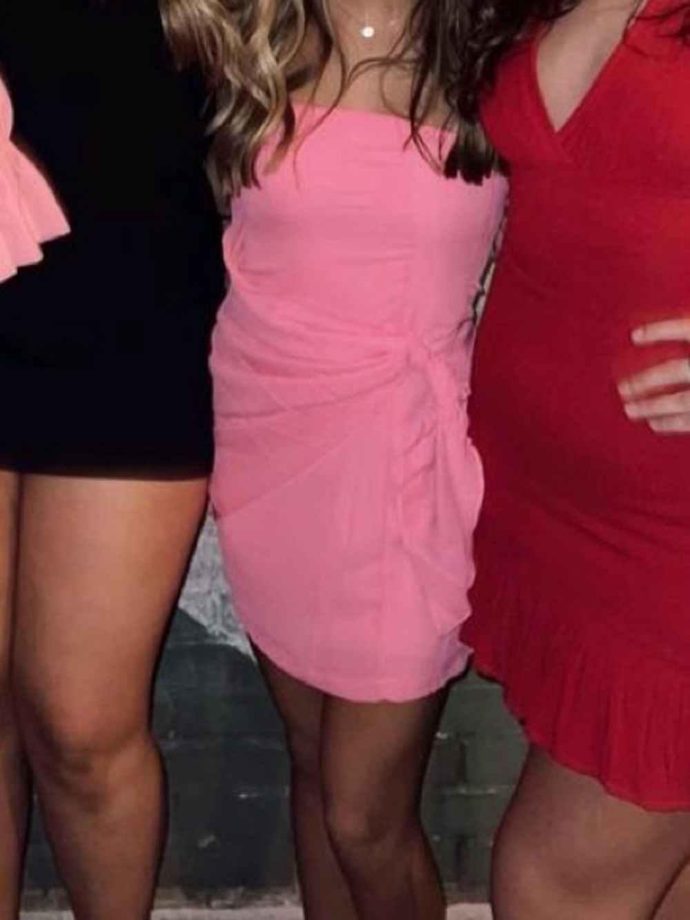 Strapless Pink Mini Dress with Side Ruffle - Picture 2 of 2